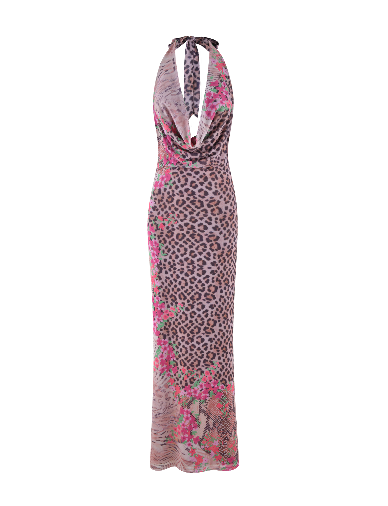 CATALINA MAXI DRESS - NEUTRAL : ANIMAL : ANIMAL FLORAL BORDER