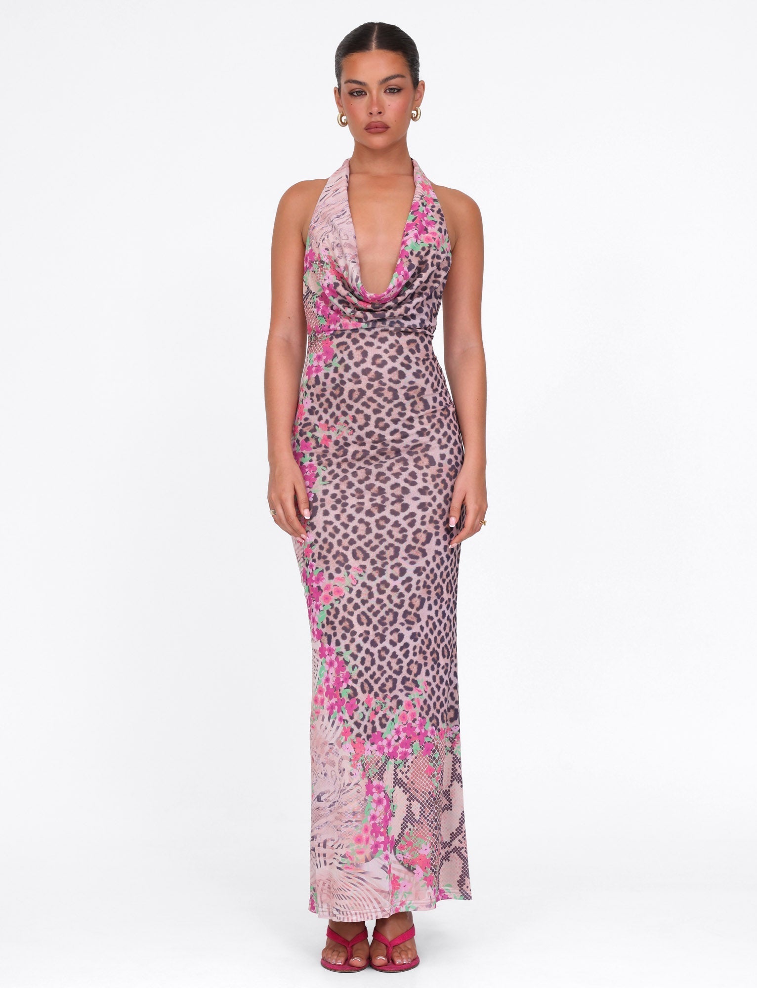 CATALINA MAXI DRESS - NEUTRAL : ANIMAL : ANIMAL FLORAL BORDER